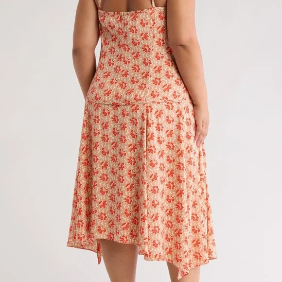 Joie Red Orange Cream Floral Midi Halter Dress size OX Large POSSIBLY Plus Size - Picture 2 of 13